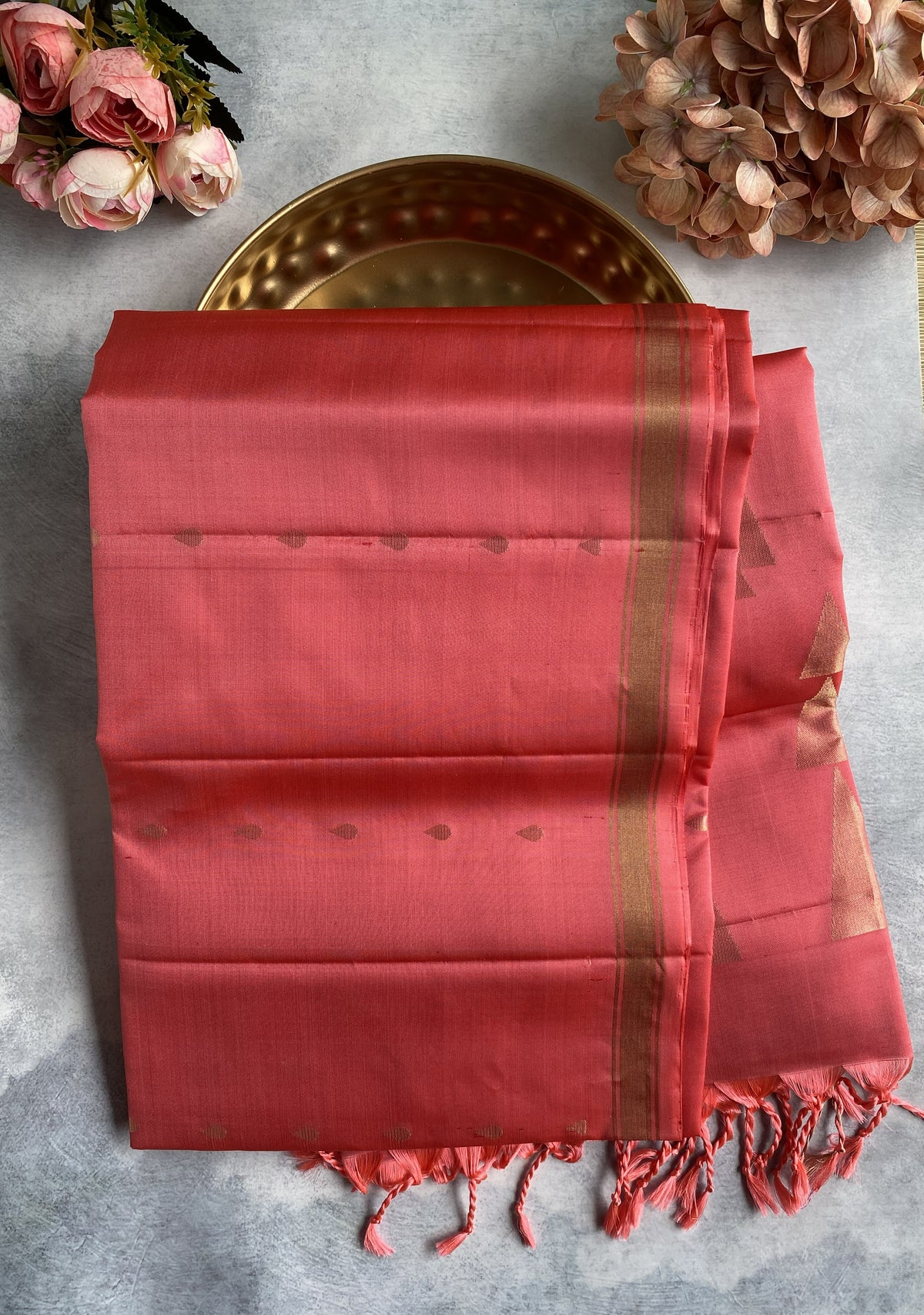 Coral Peach Handwoven Silk Saree