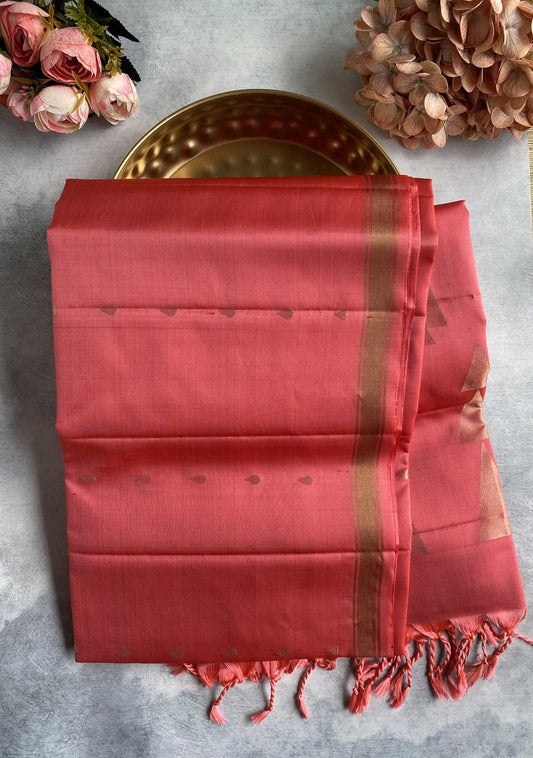 Coral Peach Handwoven Silk Saree