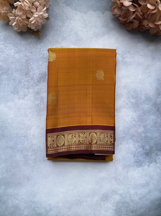 Mustard Gold Handwoven Silk Saree with Traditional Zari Border