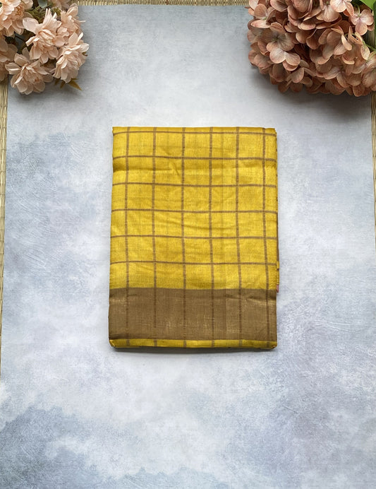Mustard Yellow Tussar Silk Saree