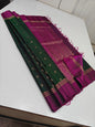 Emerald Green Handwoven Silk Saree with Magenta Zari Border