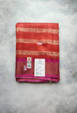 Rust Red Block-Printed Tussar Silk Saree with Magenta Border