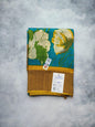 Teal Blue Poppy Print Tussar Silk Saree with Mustard Border