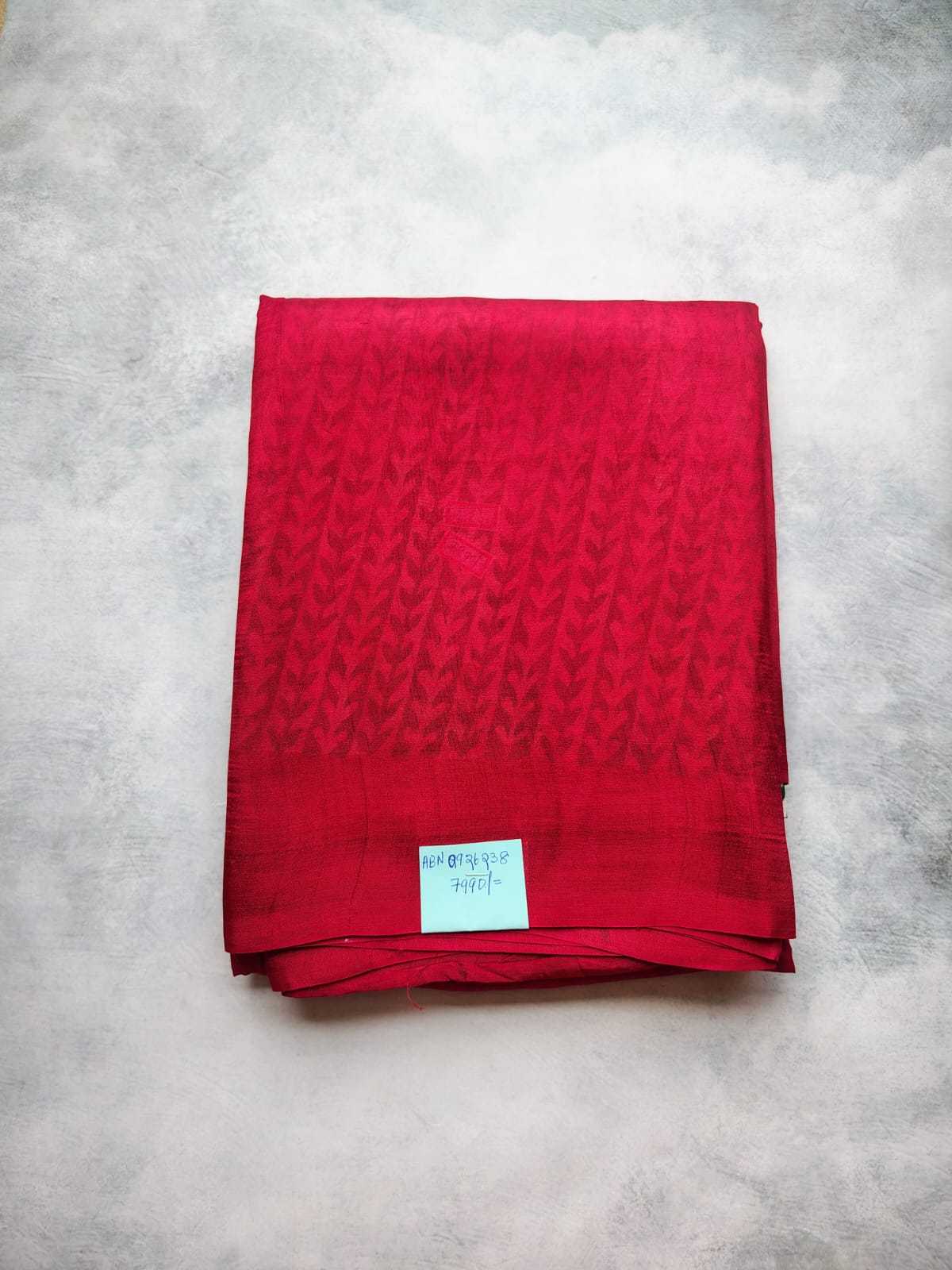 Crimson Red Tussar Silk Saree with Tonal Leaf Motifs