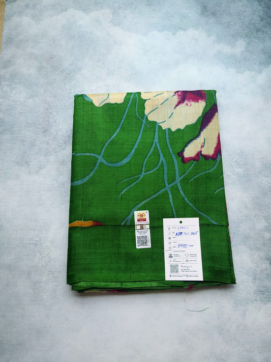 Emerald Green Floral Tussar Silk Saree