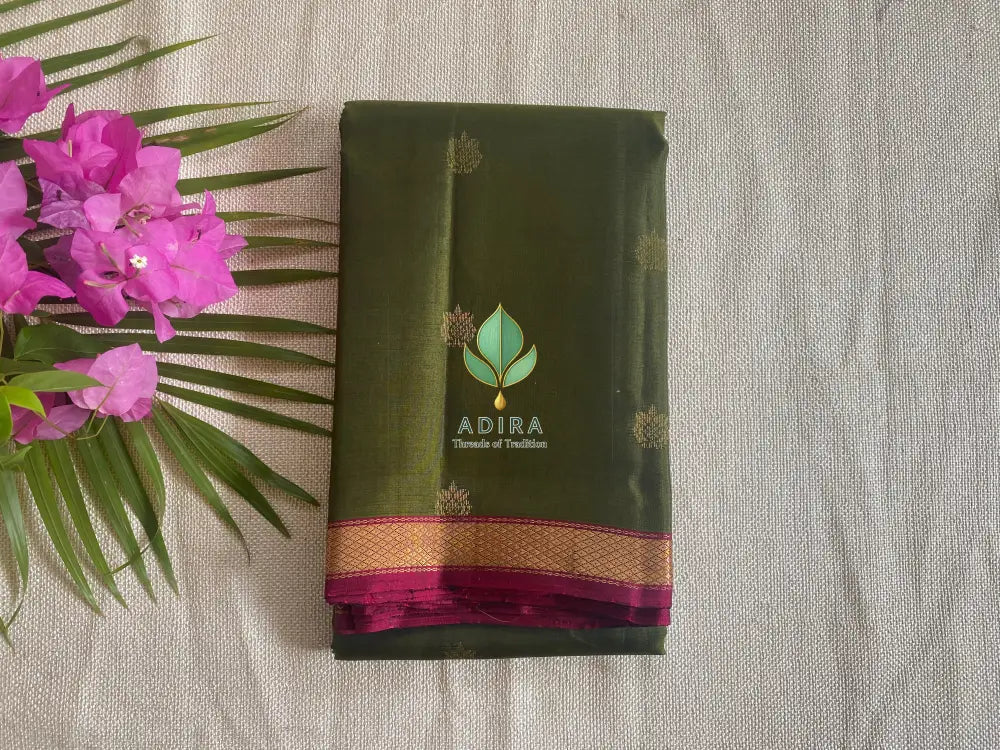 Kanchi Olive Green Soft Silk Saree - Soft silk