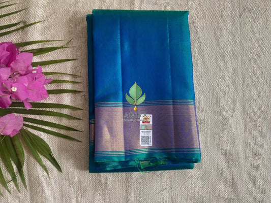 Kanchi Peacock Blue Soft Silk Saree - Soft silk