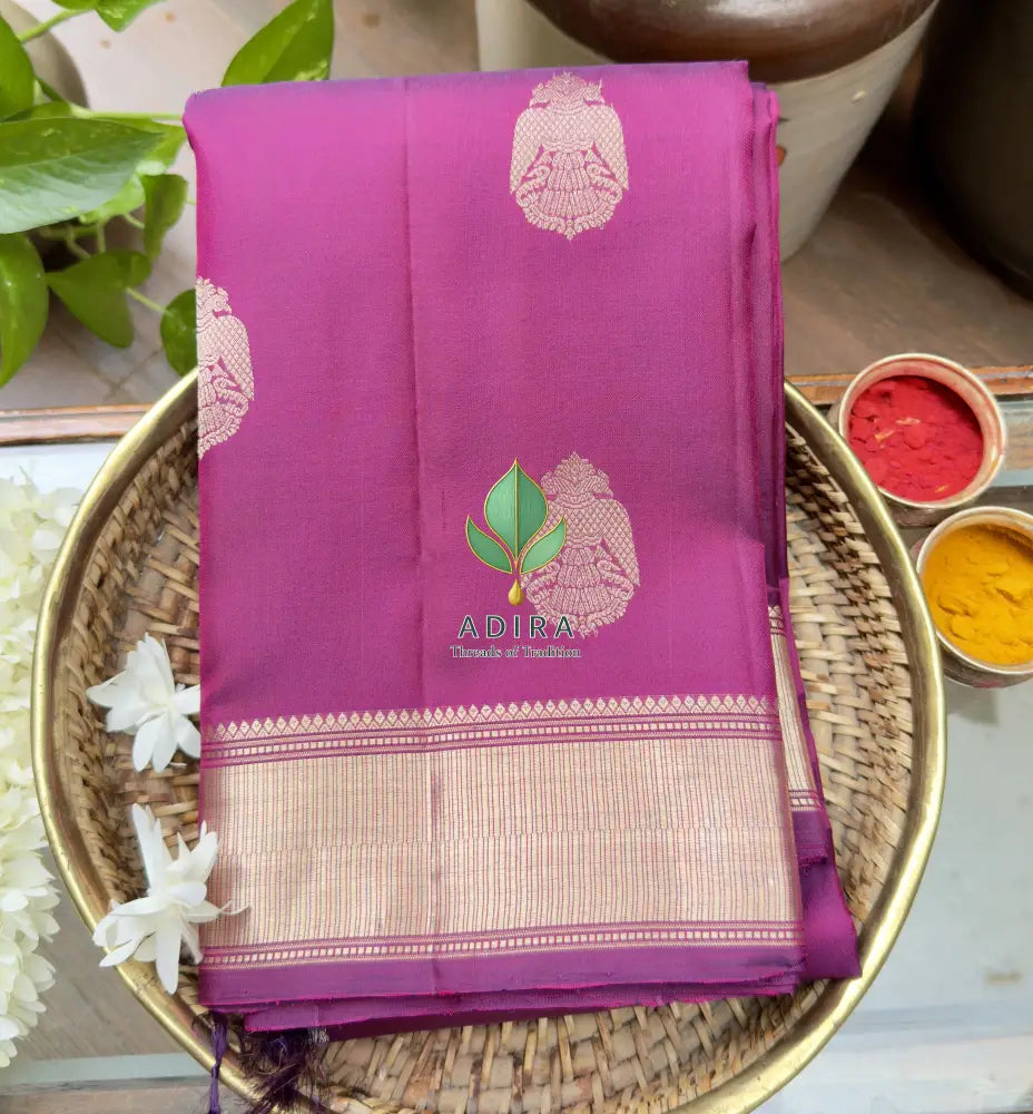 Royal Magenta Silk Saree with Gandaberunda Zari Motifs - Kanchi Silk